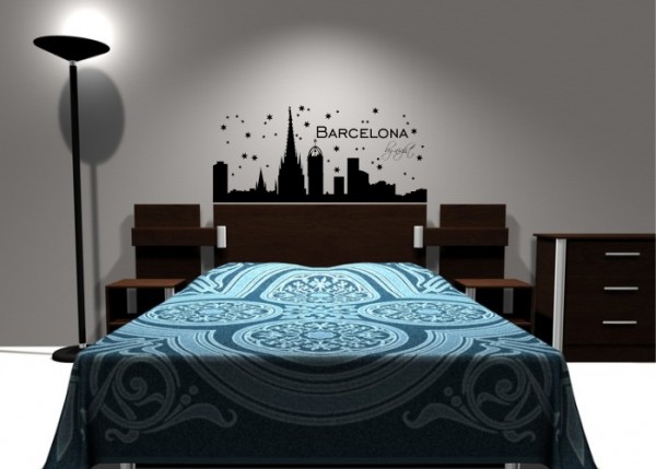 Wandtattoo Skyline Barcelona by Night | wandtattooladen.de