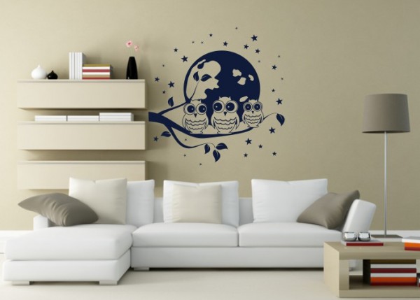 Wandtattoo Lustige Eulen im Mondschein | wandtattooladen.de