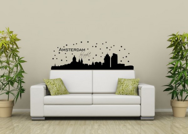 Wandtattoo Skyline Amsterdam by Night | wandtattooladen.de