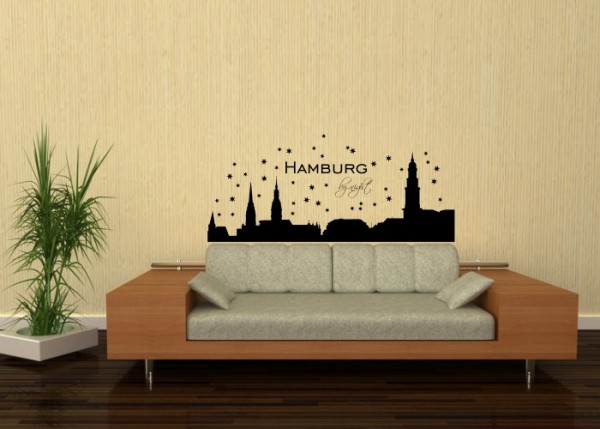 Wandtattoo Skyline Hamburg by Night | wandtattooladen.de