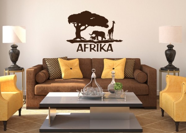 Wandtattoo Afrika - Elefanten und Giraffe | wandtattooladen.de
