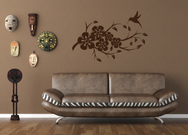 Wandtattoo Frühlingsblüten mit Kolibri | wandtattooladen.de