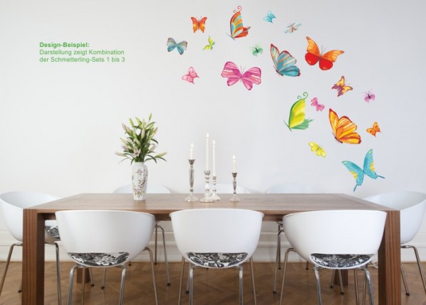 Wandsticker Bunte Schmetterlinge 3, 6er Set | wandtattooladen.de
