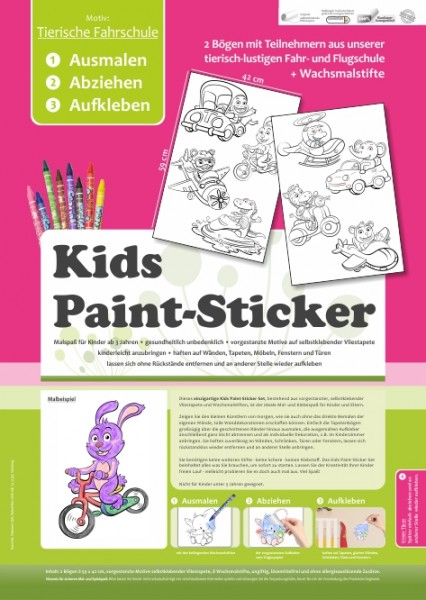 Kids Paint-Sticker - Tierische Fahrschule | wandtattooladen.de