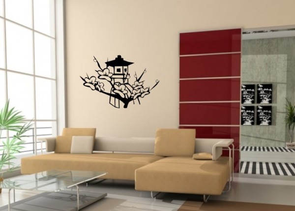 Wandtattoo Teehaus mit Blüten | wandtattooladen.de
