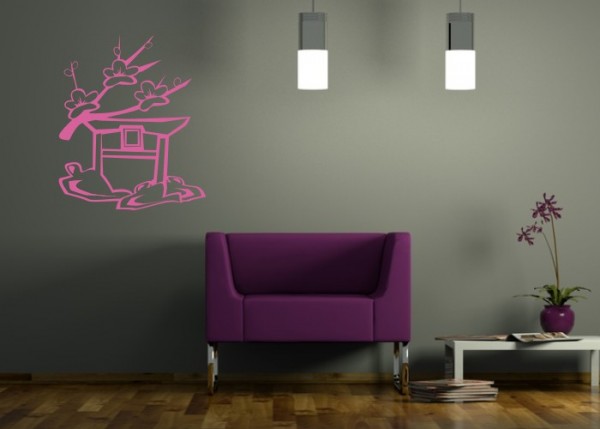 Wandtattoo Pagode mit Blüten | wandtattooladen.de